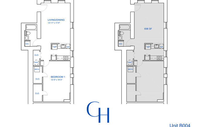 1 bed, 1 bath, 698 sqft, $1,829, Unit B-004
