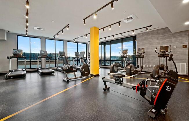 A spacious fitness center at The Brick of Hackensack, Hackensack, NJ, 07601