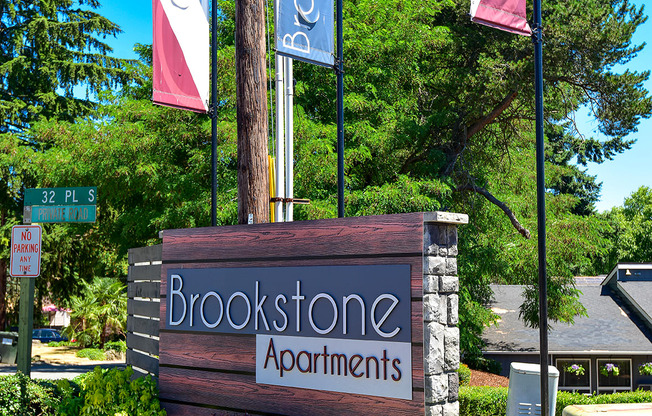a picture of the brookstone apartments sign