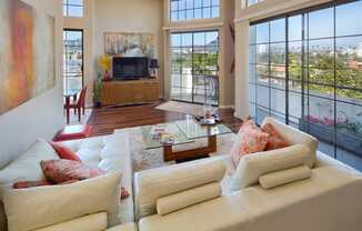 Apartment living room with large private balcony