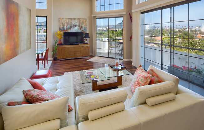 Apartment living room with large private balcony