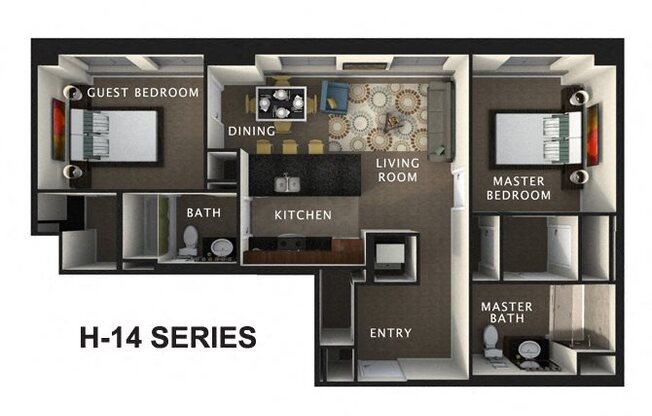 2 beds, 2 baths, 1,400 sqft, $1,846