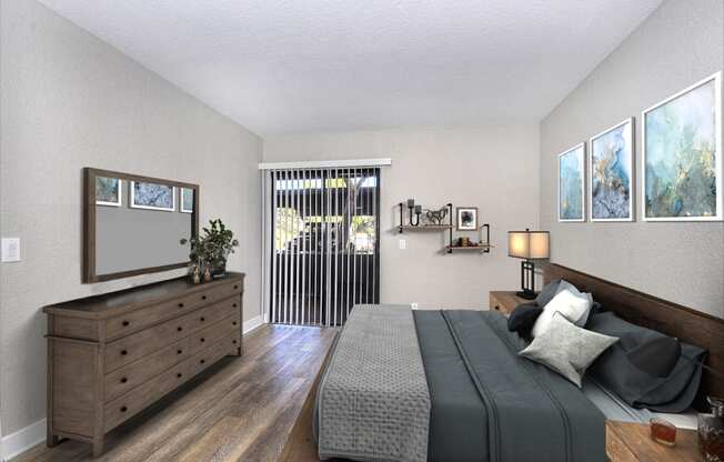 Bedroom with sliding glass doors to balcony