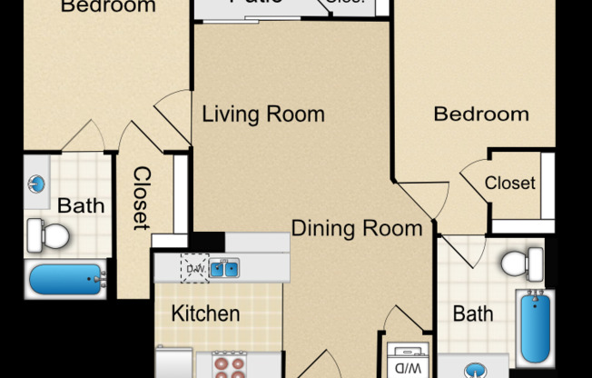 2 beds, 2 baths, 930 sqft, $3,099