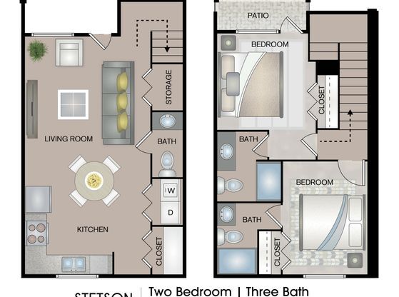 2 beds, 2.5 baths, 950 sqft, $1,050