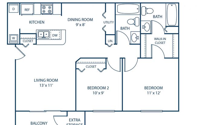 2 beds, 2 baths, 950 sqft, $1,450, Unit 17-201
