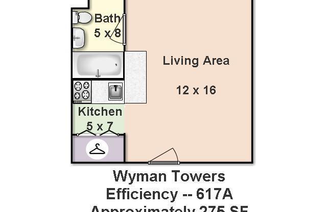 Studio, 1 bath, 240 sqft, $1,100, Unit 617A