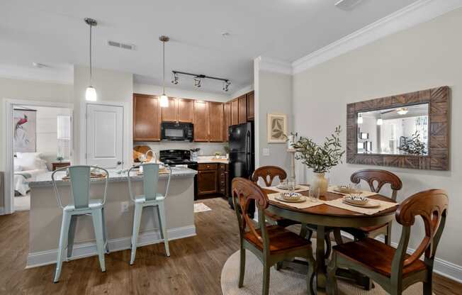 kitchen and dining room at The Arbors at East Village, Clayton, NC, 27527