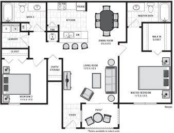 2 beds, 2 baths, 1,040 sqft, $1,732