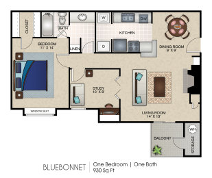 1 bed, 1 bath, 930 sqft, $1,407
