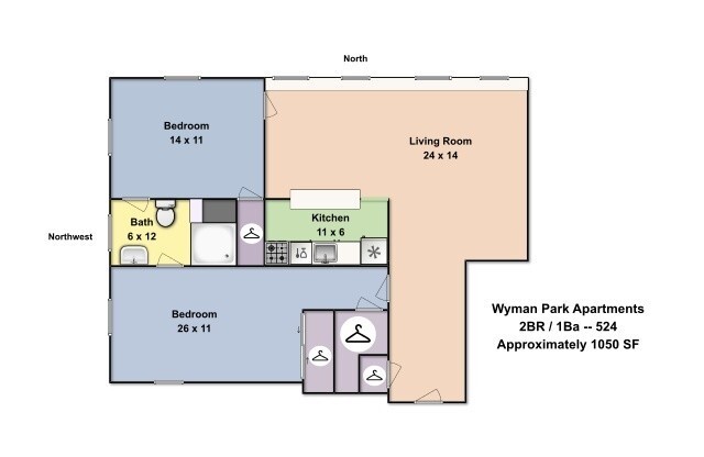 2 beds, 1 bath, 1,050 sqft, $1,925, Unit 524