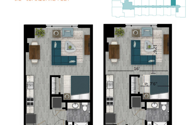 Studio, 1 bath, 521 sqft, $1,625, Unit 0522