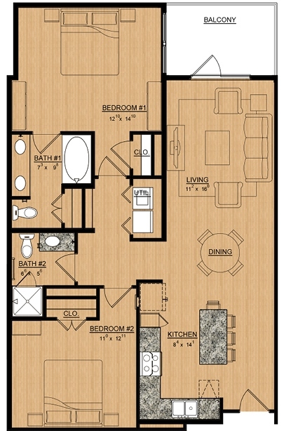2 beds, 2 baths, 1,134 sqft, $2,352