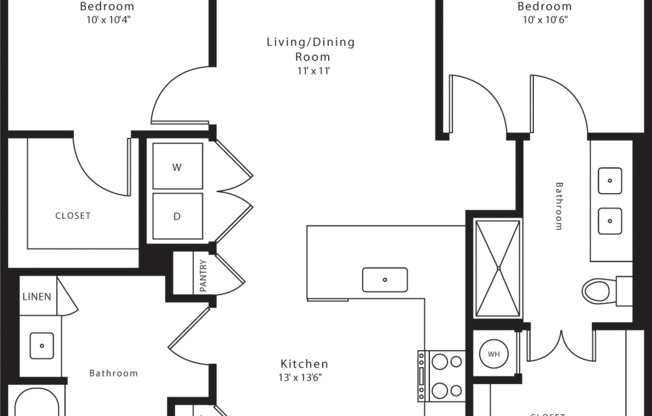 2 beds, 2 baths, 943 sqft, $3,170, Unit 421