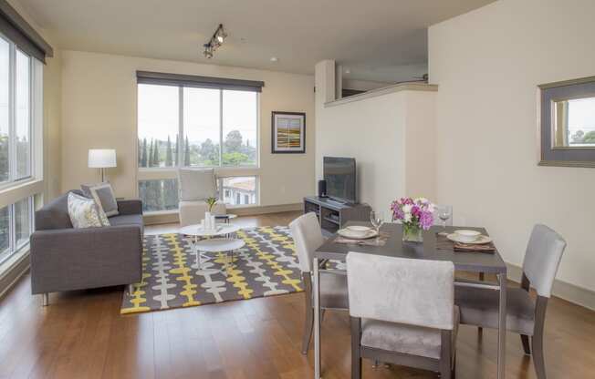 Dining to Living Room at mResidences Miracle Mile, Los Angeles, CA, 90036