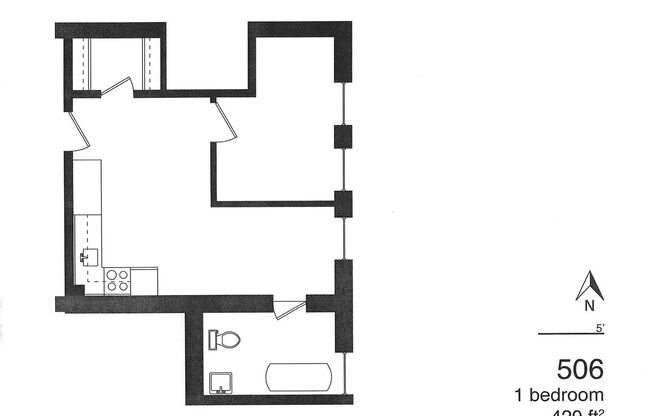 1 bed, 1 bath, 435 sqft, $590, Unit 506