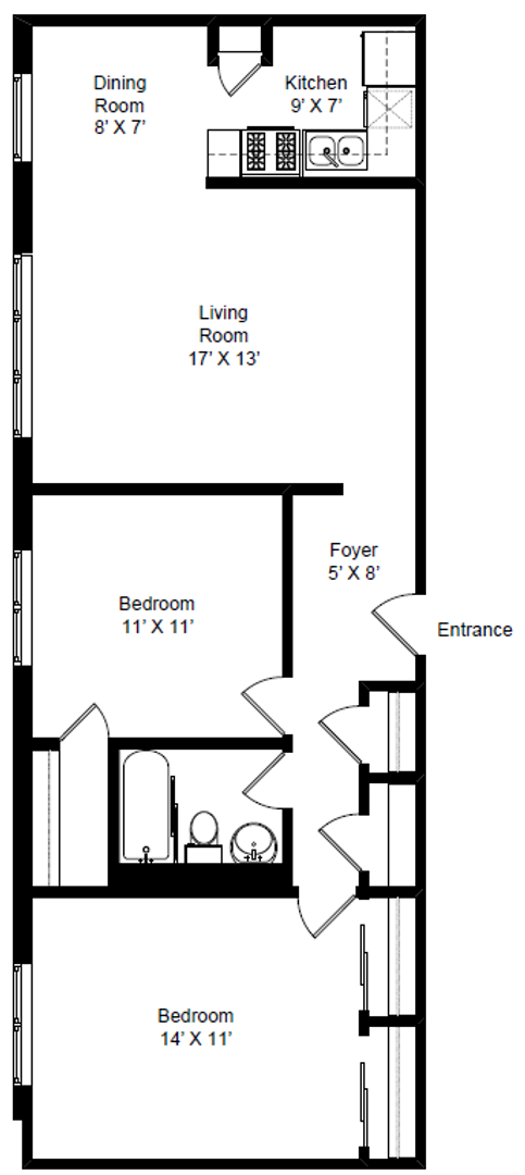 2 beds, 1 bath, 900 sqft, $2,450, Unit 417-305