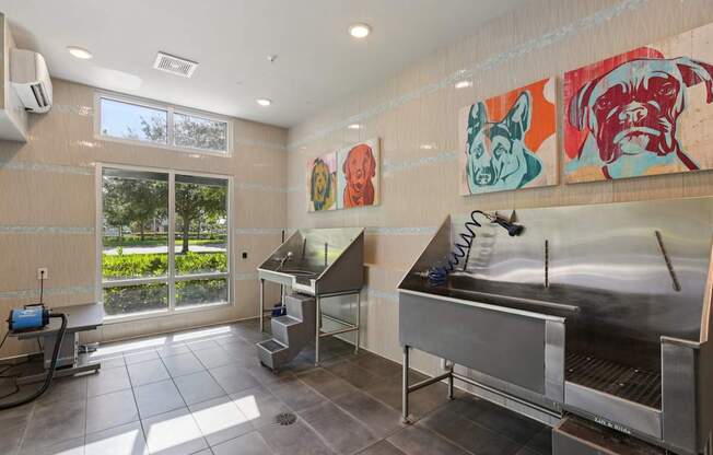 “Pet spa area with washing stations and grooming space at Lotus at Starkey Ranch in Odessa, Florida.