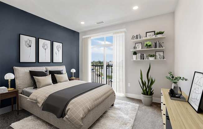 Bedroom With Expansive Windows at Woodmore Apartments, Bowie, MD, 20706