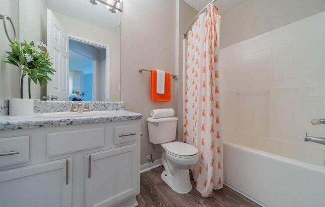 a bathroom with a shower and a toilet and a sink