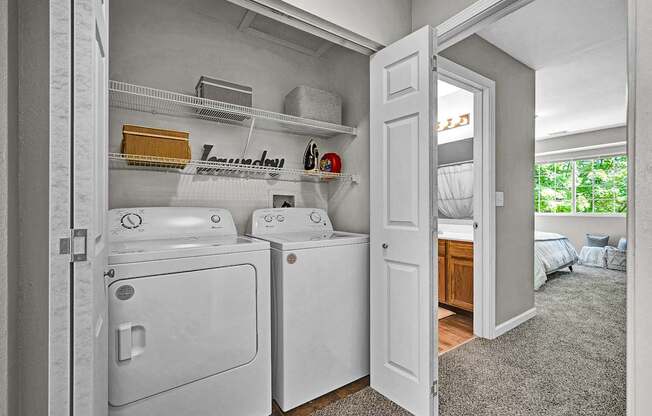 Washer and Dryer with Built In Shelving