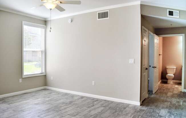 View from living room towards hall with bathroom