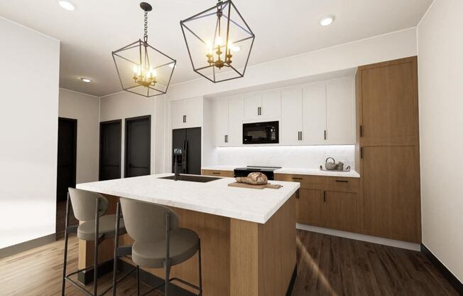 a kitchen with a large island and two lights at Stella, Arizona, 85143