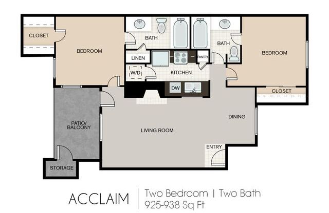 2 beds, 2 baths, 938 sqft, $1,345
