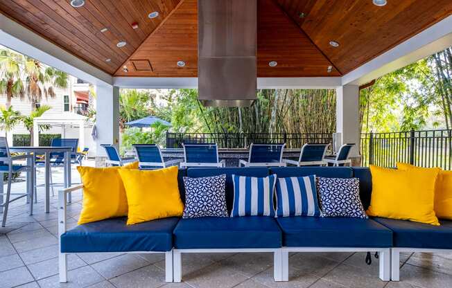 Poolside Cabana Social Space atAerial Pool and Clubhouse View at Sancerre at Sand Lake Apartments