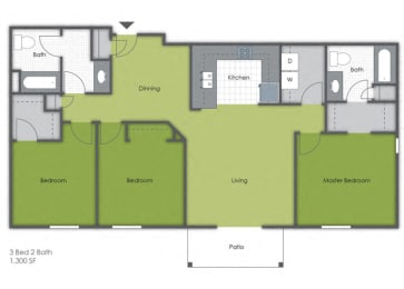 3 beds, 2 baths, 1,300 sqft, $1,620