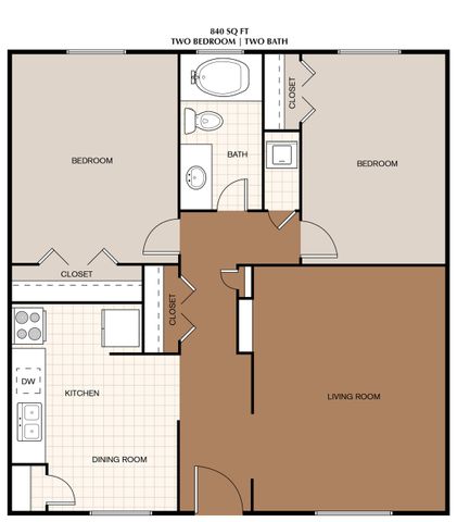 2 beds, 1 bath, 840 sqft, $1,025