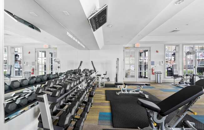 a spacious fitness center with treadmills and other exercise equipment  at The Lena, New Jersey