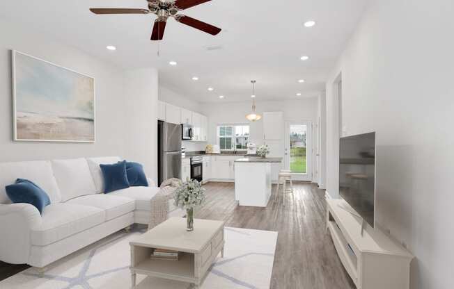 a living room with a couch and a coffee table