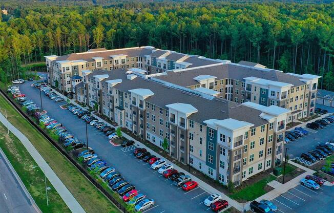 Aerial Exterior View of Pointe at Lake CrabTree in Morrisville, North Carolina Apartment Homes