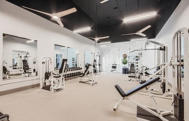 the gym at the flats at obsidian district