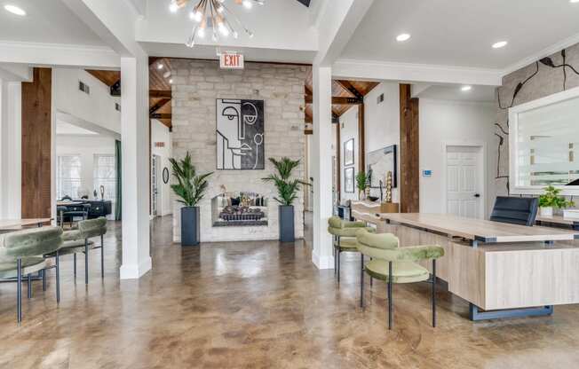 the preserve at ballantyne commons community room with bar and fireplace