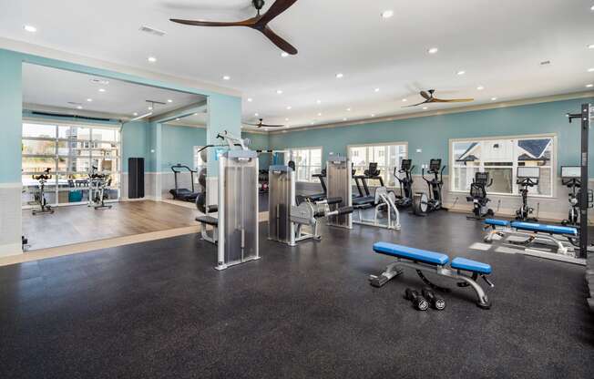 The Alexandria premium fitness center with exercise machines andd soft flooring in Madison, AL