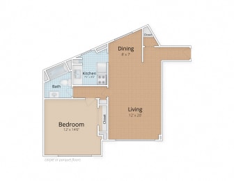 One Bedroom Floor Plan at Livingston, Washington, DC 20015