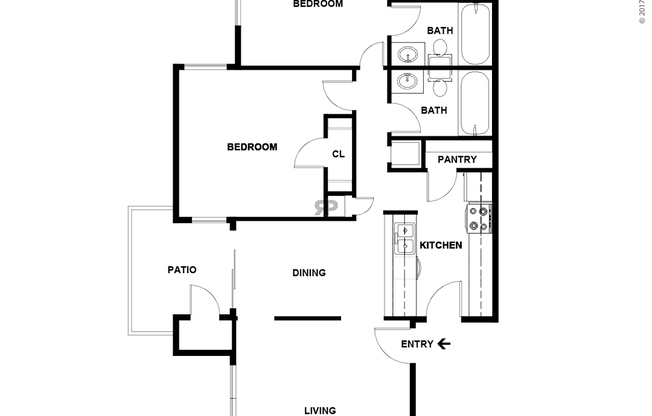 2 beds, 2 baths, 1,037 sqft, $1,044