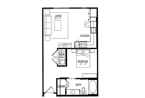 1 bed, 1 bath, 605 sqft, $1,408