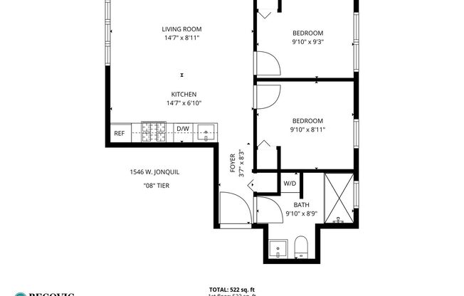 2 beds, 1 bath, 522 sqft, $1,875, Unit 108