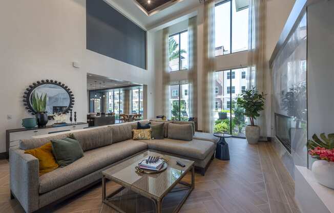 a living room with a couch and a coffee table