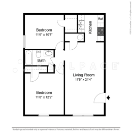 2 beds, 1 bath, 744 sqft, $1,050