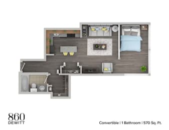 1 bed, 1 bath, 580 sqft, $1,996