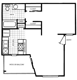 Studio, 1 bath, 550 sqft, $1,335