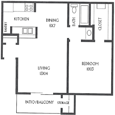 1 bed, 1 bath, 614 sqft, $975