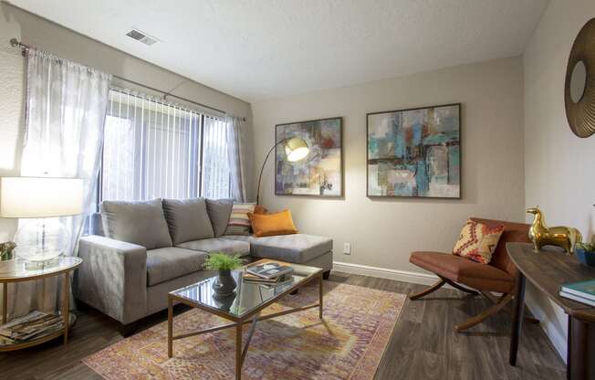 Living room at Villas de la Terraza Apartments in Albuquerque NM October 2020