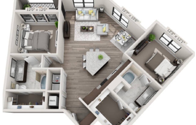 2 beds, 2 baths, 1,230 sqft, $2,278