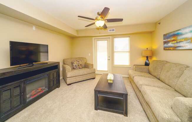 Large Carpeted Living Rooms at Andover Pointe Apartment Homes, Nebraska