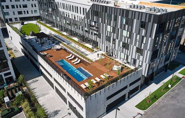 Steelcote Flats amenity deck with pool at Steelcote Square, St. Louis, Missouri